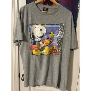 Sherrys Best Mens X-Large Gray Snoopy Surfing Graphic T Shirt 90s shredded